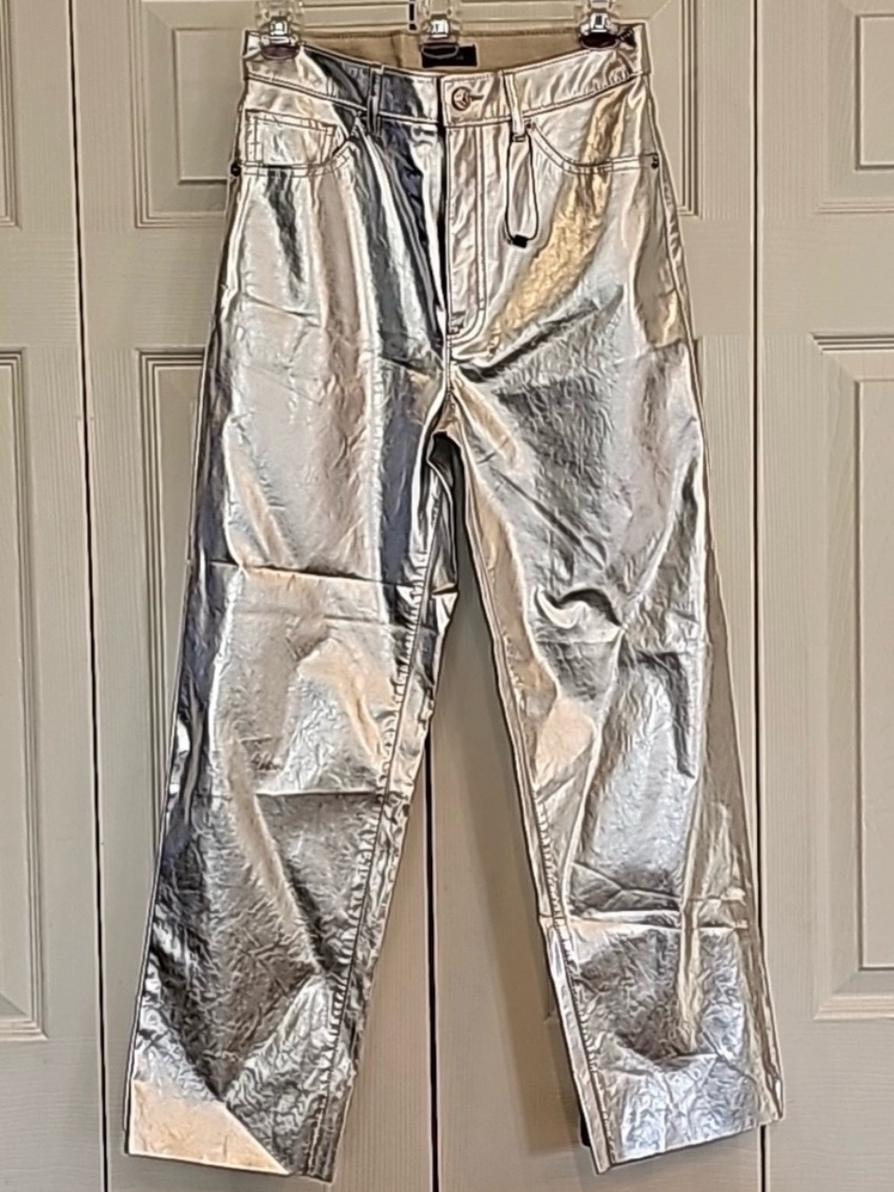 Express Metallic Gold Straight Super High Rise Pants